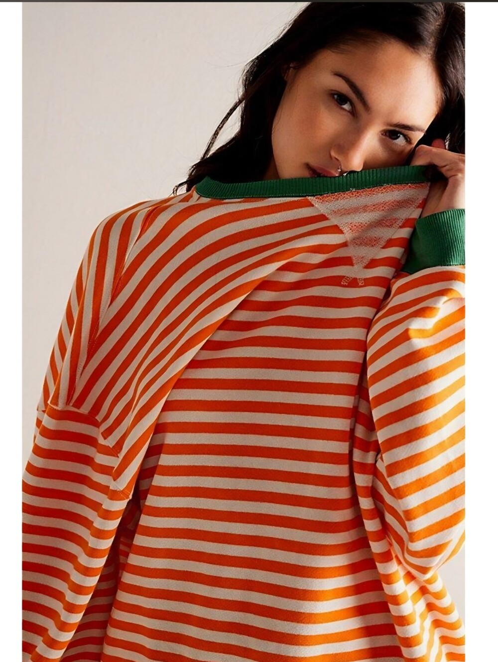 We The Free| Classic Striped Oversized Crewneck Apricot Combo Orange Cream